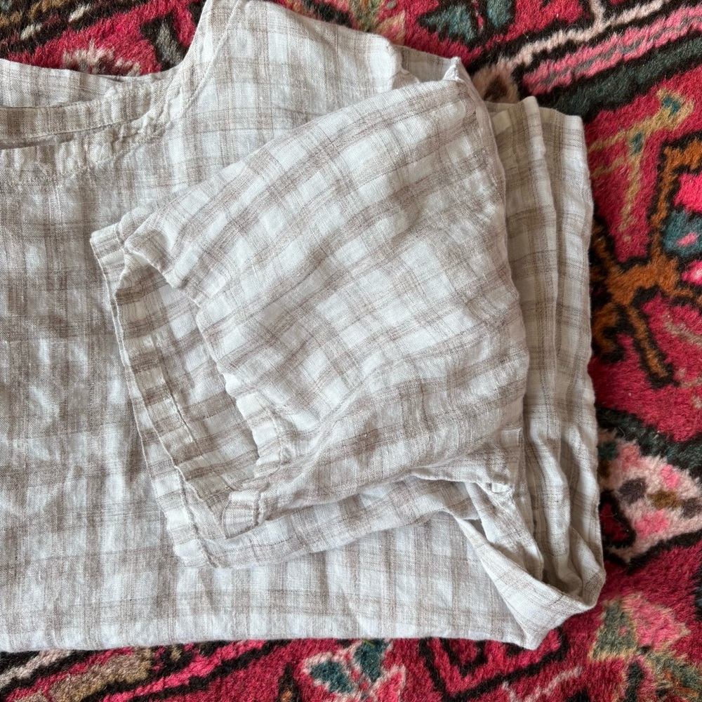 EUC Eileen fisher 100% linen gingham boxy top size medium - Picture 3 of 9